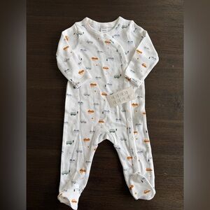 NWT Nordstrom White Onesie with Orange and Blue Vehicle Print